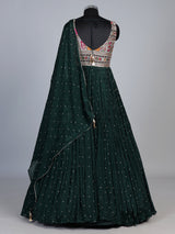 Bottle green embroidered and sequins georgette anarkali suit
