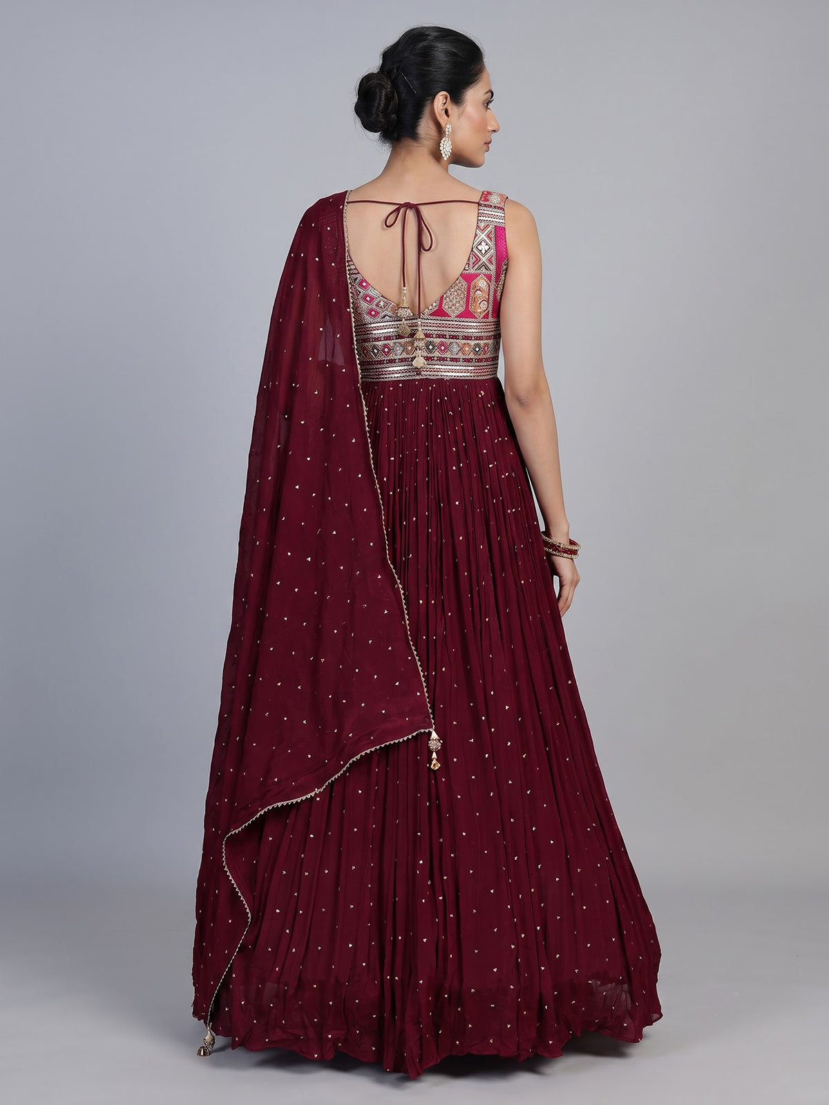 Maroon embroidered and sequins georgette anarkali suit