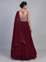 Maroon embroidered and sequins georgette anarkali suit