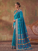 Blue zari woven women saree for festive celebration