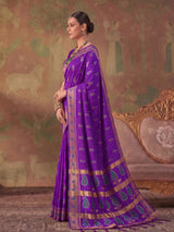 Purple zari woven women saree with unstitched blouse