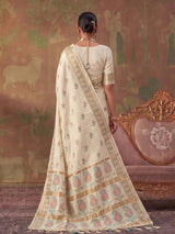 Off white zari woven women saree with unstitched blouse