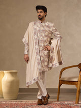 Fawn art silk mens embroidered Indo western