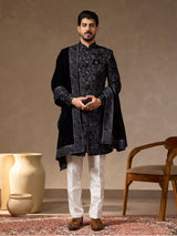 Midnight blue velvet silk mens Indo western