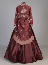 Maroon womens designer jacket lehenga suit
