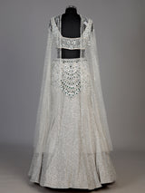 Off white womens silver sequin lehenga