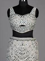 Off white womens silver sequin lehenga