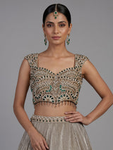 Gold womens emerald stone lehenga choli