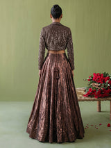 Brown womens metallic couture lehenga choli