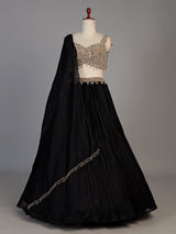 Black womens elegant crushed lehenga choli