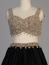 Black womens elegant crushed lehenga choli