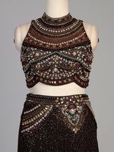 Brown womens designer shimmer lehenga choli