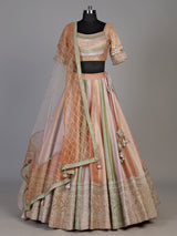 Multi color womens zardosi tissue lehenga
