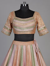 Multi color womens zardosi tissue lehenga