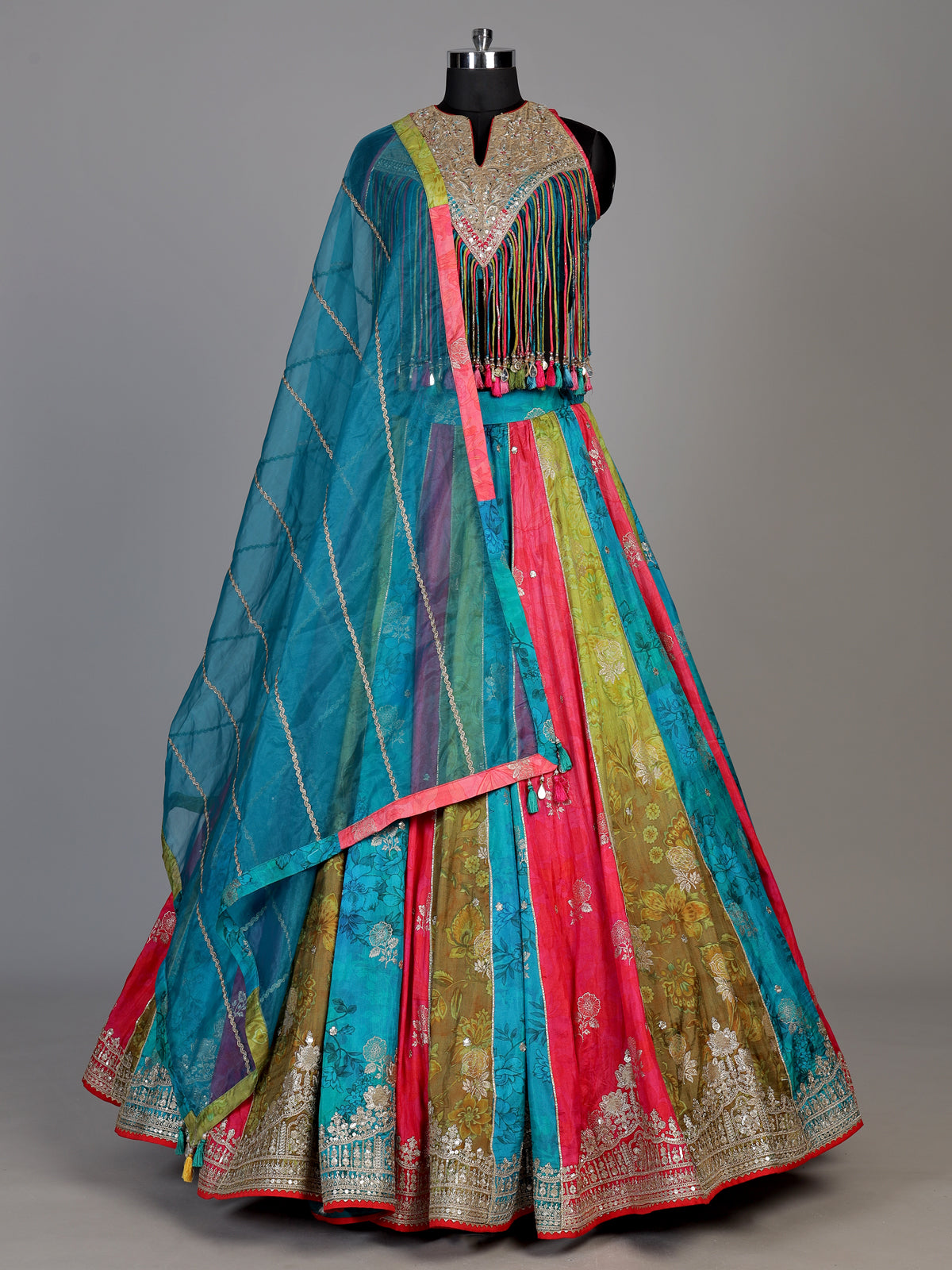 Multi color womens coin fringe lehenga choli