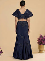 Navy blue womens pleated cape lehenga