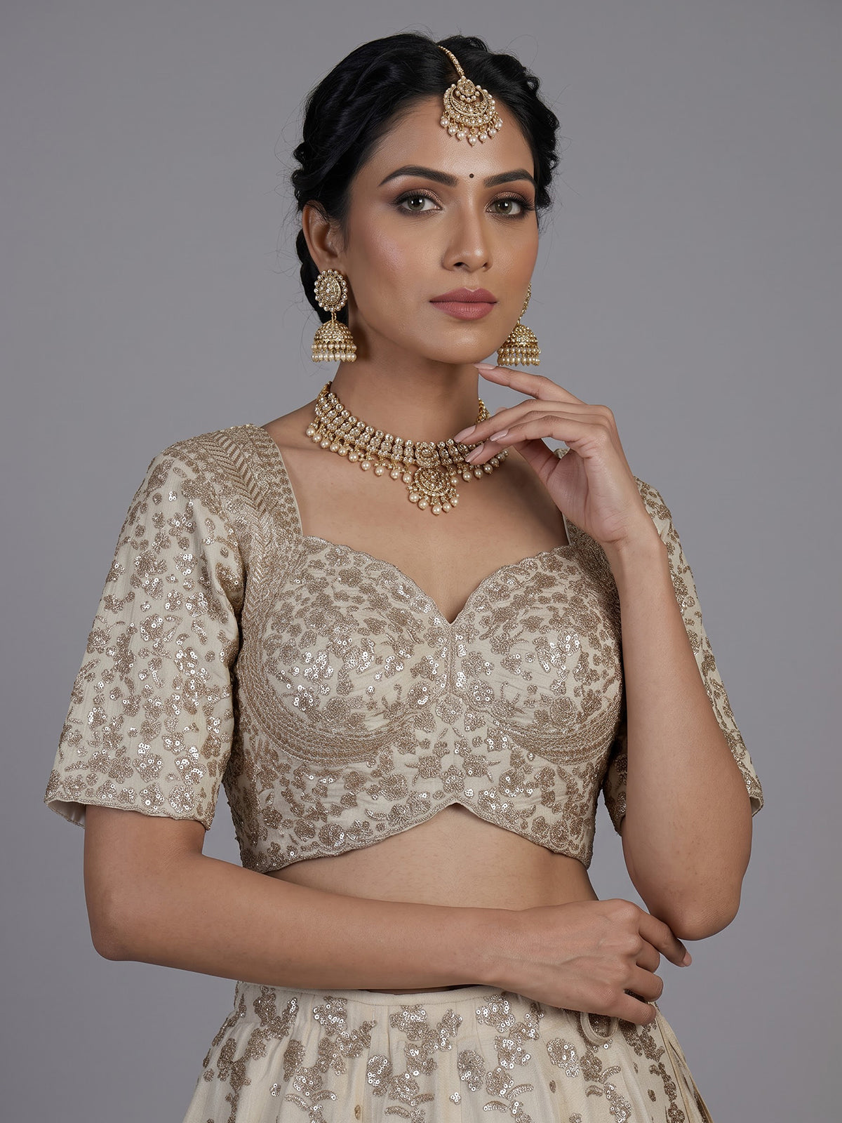 Ivory womens dupion silk sequin lehenga
