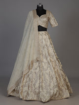 Ivory womens dupion silk sequin lehenga
