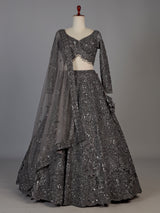 Deep grey womens crystal embellished lehenga