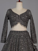 Deep grey womens crystal embellished lehenga