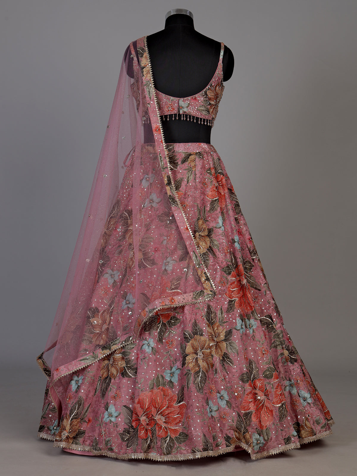 Onion pink womens floral printed lehenga