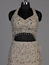 Beige womens emerald crystal lehenga choli