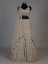 Beige womens emerald crystal lehenga choli