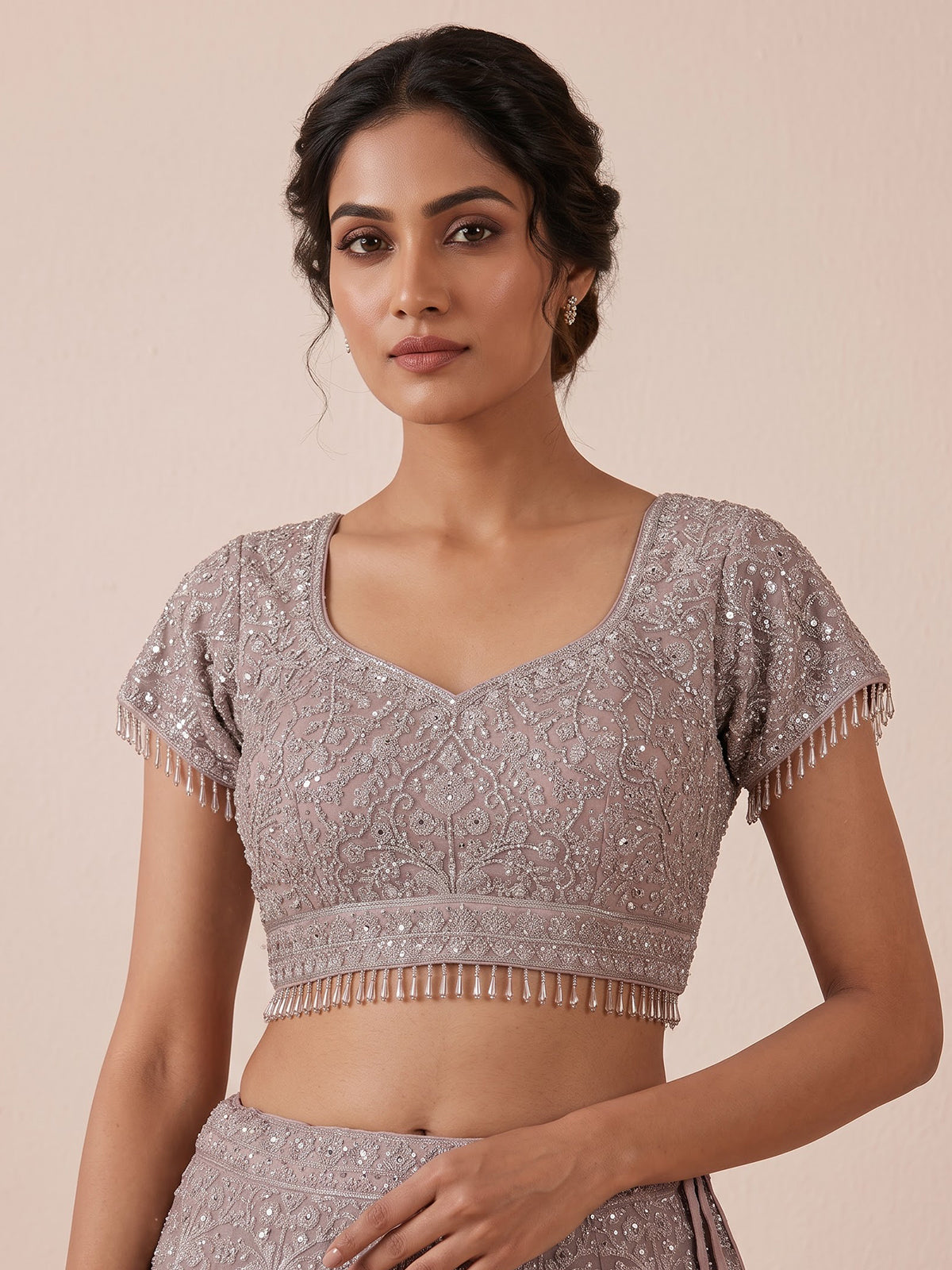 Mauve purple womens shimmer sequin lehenga