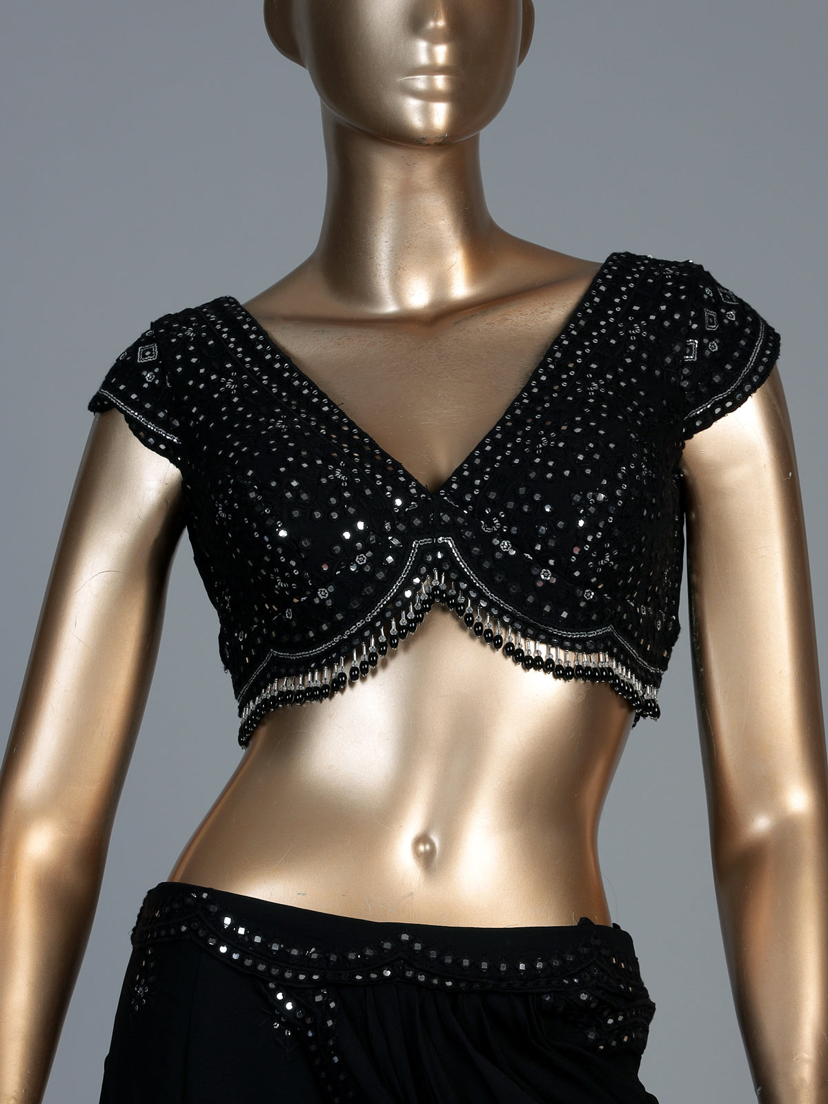 Black aabla embellished georgette sharara suit