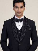 Navy blue mens embellished tuxedo coat suit