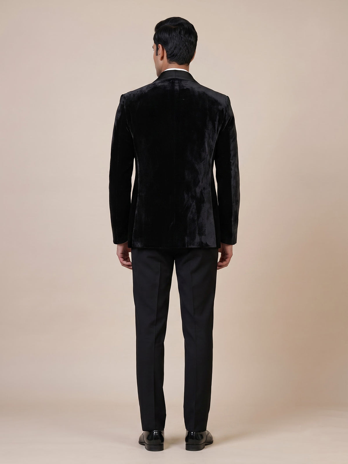 Black mens geometric cutdana velvet coat suit