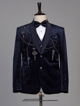 Navy blue mens zardosi crystal coat suit