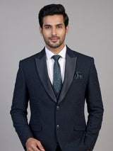Midnight blue mens embroidered tuxedo coat suit
