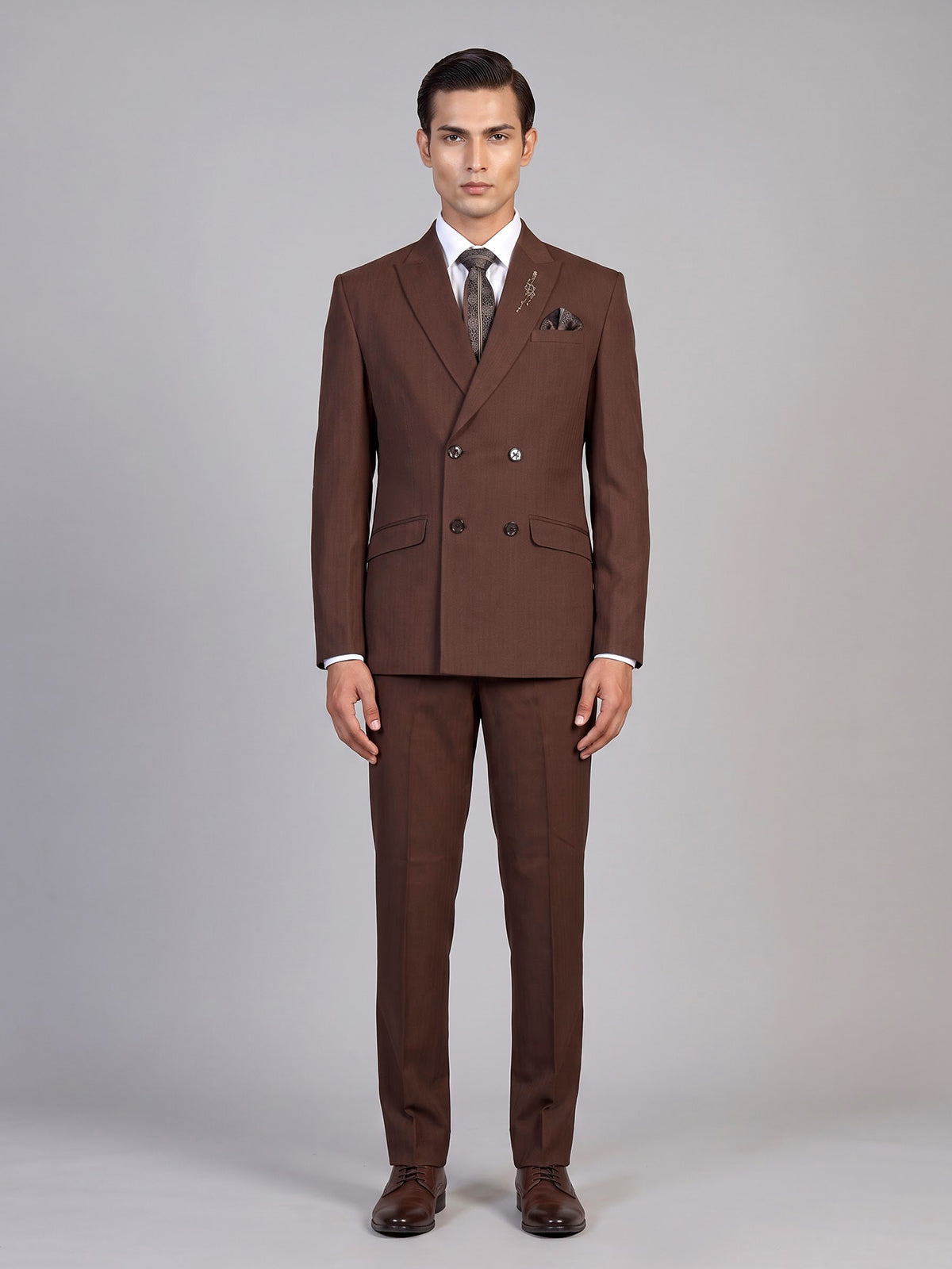 Coffee brown mens double breasted coat suit