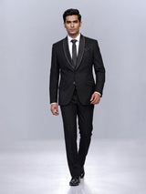 Black mens classic satin shawl coat suit