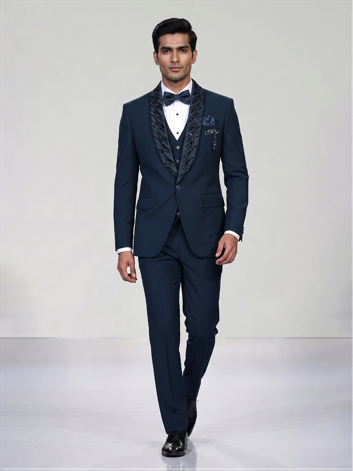 Teal blue mens embellished tuxedo coat suit