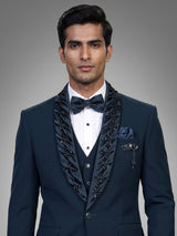 Teal blue mens embellished tuxedo coat suit