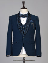 Teal blue mens embellished tuxedo coat suit