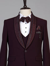 Deep maroon mens cutdana tuxedo coat suit