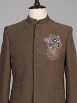 Brown mens floral zardosi jodhpuri suit