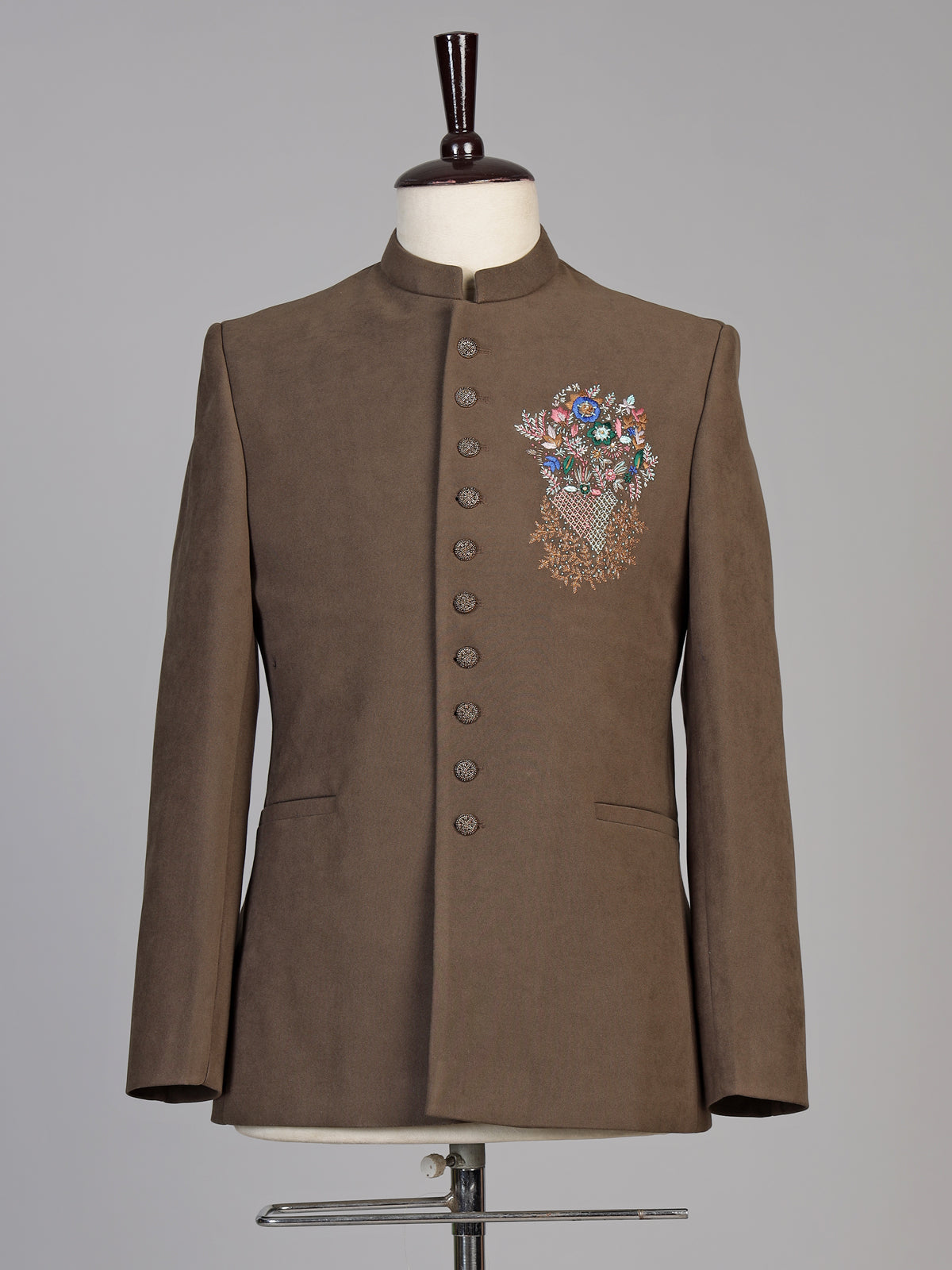 Brown mens floral zardosi jodhpuri suit