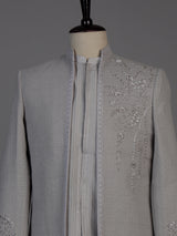 Grey mens botanical jacket jodhpuri suit