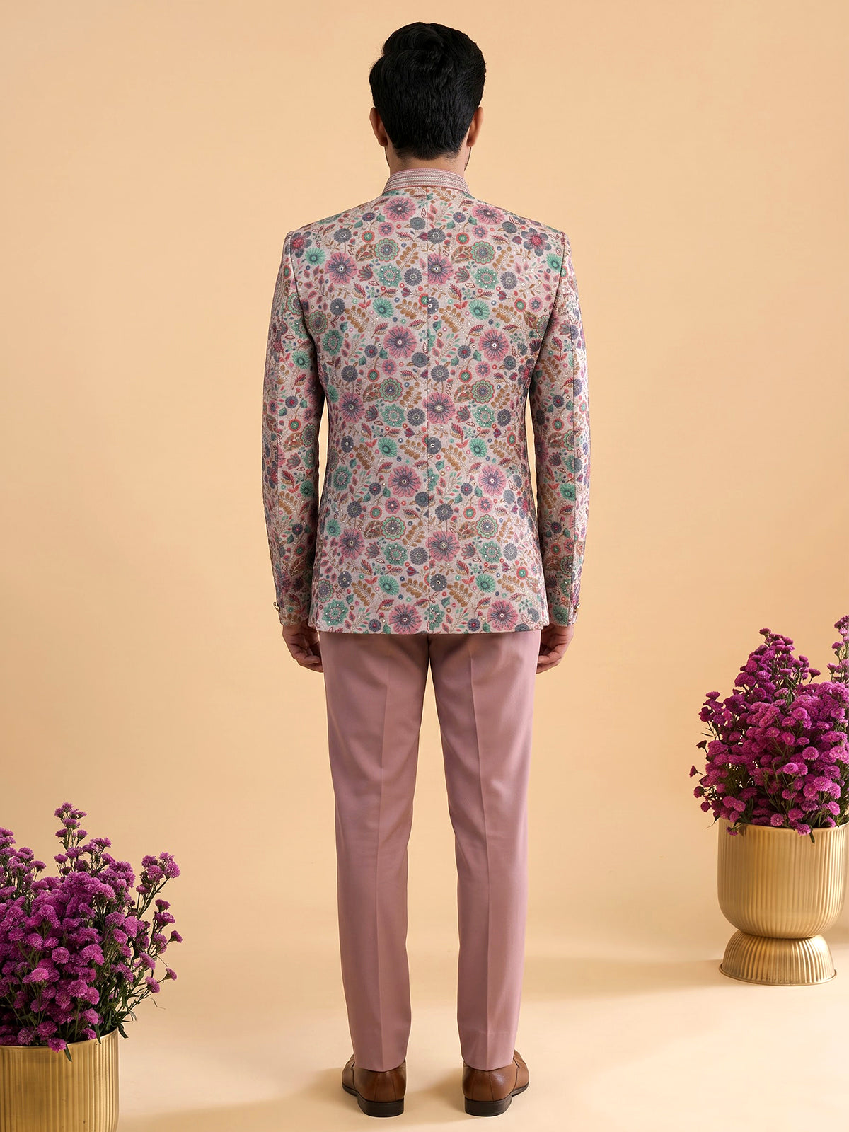 Purple mens botanical embroidered jodhpuri suit