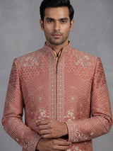 Rust orange mens fusion jacket indo western