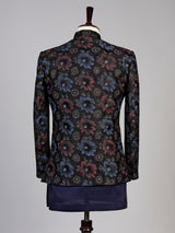 Navy blue mens floral brocade jacket indo western