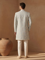 Ice blue mens chikankari jacket indo western