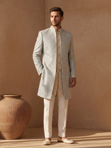 Ice blue mens chikankari jacket indo western