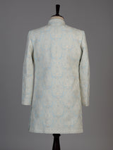 Ice blue mens chikankari jacket indo western