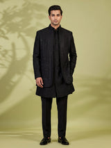 Black mens tone-on-tone jacket indo western