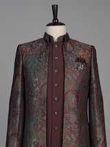 Brown mens vintage brocade jacket indo western